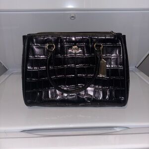 Coach Black Crocodile Pattern Bag with Gold Accents